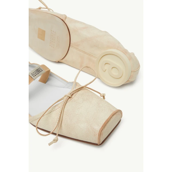 MM6 Maison Margiela Square-Toe Leather Ballerina Shoes in Beige, view 6 | Flats | Coveti