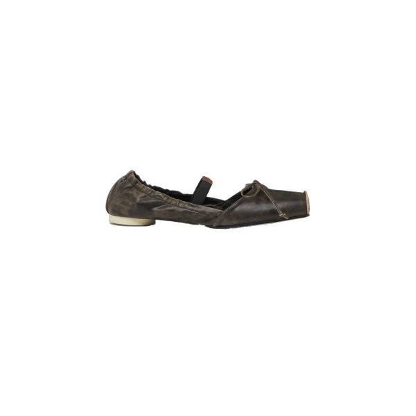 Square-Toe Leather Ballerina Shoes in Doe Brown