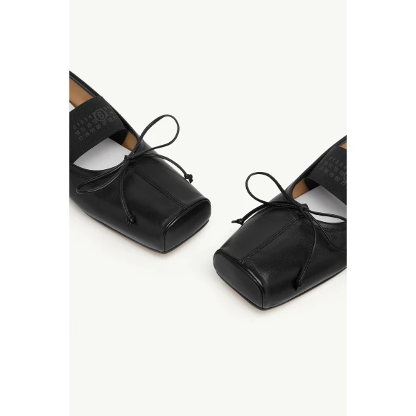 MM6 Maison Margiela Square-Toe Leather Ballet Flats in Black, view 5 | Flats | Coveti