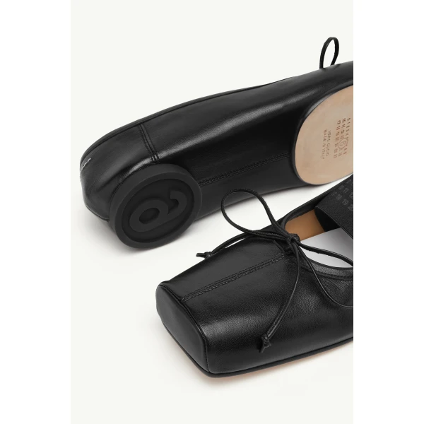 MM6 Maison Margiela Square-Toe Leather Ballet Flats in Black, view 6 | Flats | Coveti