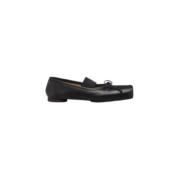 MM6 Maison Margiela Square-Toe Leather Ballet Flats in Black | Flats | Coveti