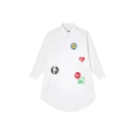MM6 Maison Margiela Sticker-Print Cotton Poplin Dress in White | Midi Dresses | Coveti