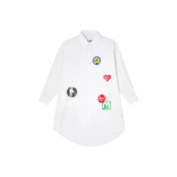 MM6 Maison Margiela Sticker-Print Cotton Poplin Dress in White | Midi Dresses | Coveti