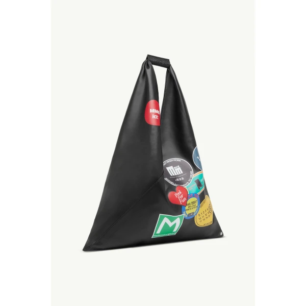 MM6 Maison Margiela Sticker-Print Japanese Bag Classic Medium in Black, view 3 | Totes & Top-Handle Bags | Coveti