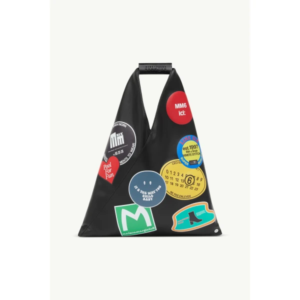 MM6 Maison Margiela Sticker-Print Japanese Bag Classic Small in Black, view 2 | Totes & Top-Handle Bags | Coveti