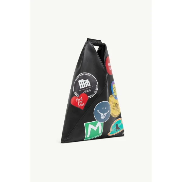MM6 Maison Margiela Sticker-Print Japanese Bag Classic Small in Black, view 3 | Totes & Top-Handle Bags | Coveti