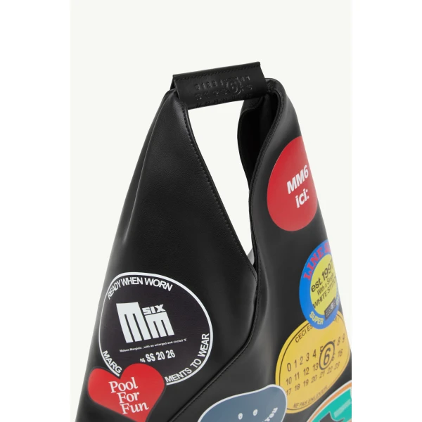 MM6 Maison Margiela Sticker-Print Japanese Bag Classic Small in Black, view 5 | Totes & Top-Handle Bags | Coveti