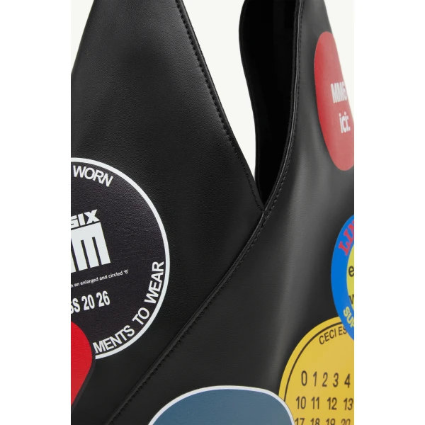 MM6 Maison Margiela Sticker-Print Japanese Bag Classic Small in Black, view 6 | Totes & Top-Handle Bags | Coveti