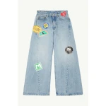 MM6 Maison Margiela Sticker-Print Wide-Leg Jeans in Blue | Denim | Coveti