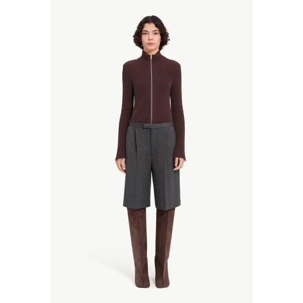 MM6 Maison Margiela Striped Wool Blend Tailored Shorts in Grey, view 2 | Shorts | Coveti