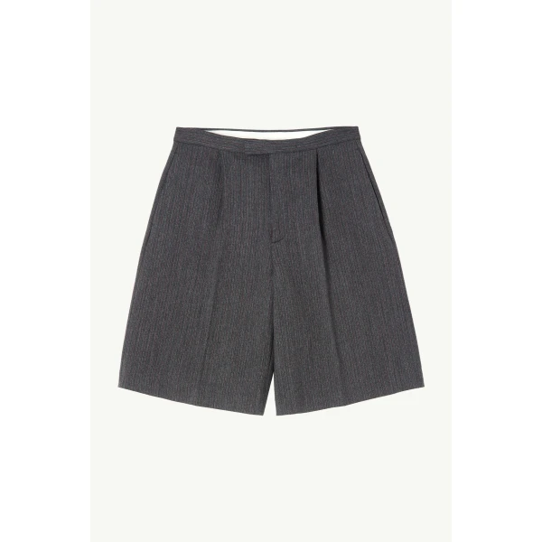 MM6 Maison Margiela Striped Wool Blend Tailored Shorts in Grey, view 6 | Shorts | Coveti