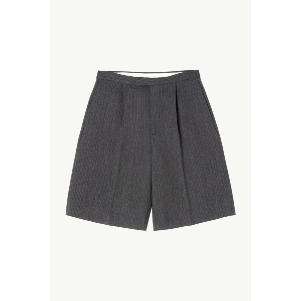 Striped Wool Blend Tailored Shorts in Grey