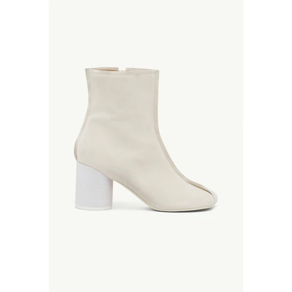 MM6 Maison Margiela Suede Anatomic Stitch Toe Ankle Boots in Alabaster, view 2 | Boots | Coveti