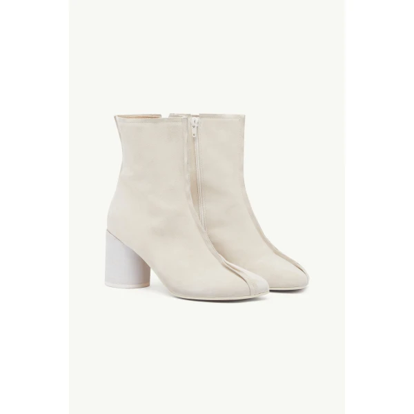 MM6 Maison Margiela Suede Anatomic Stitch Toe Ankle Boots in Alabaster, view 3 | Boots | Coveti
