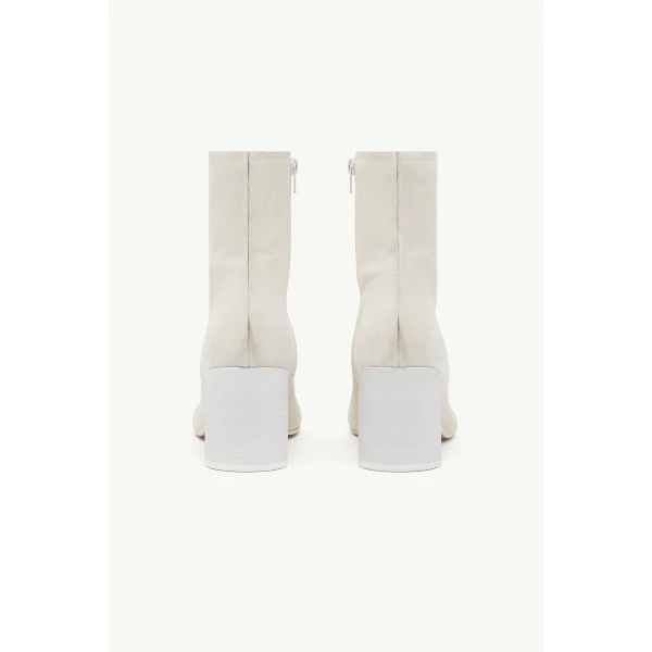 MM6 Maison Margiela Suede Anatomic Stitch Toe Ankle Boots in Alabaster, view 4 | Boots | Coveti