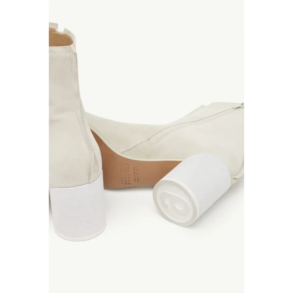 MM6 Maison Margiela Suede Anatomic Stitch Toe Ankle Boots in Alabaster, view 6 | Boots | Coveti