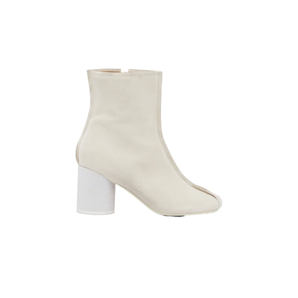 MM6 Maison Margiela Suede Anatomic Stitch Toe Ankle Boots in Alabaster | Boots | Coveti