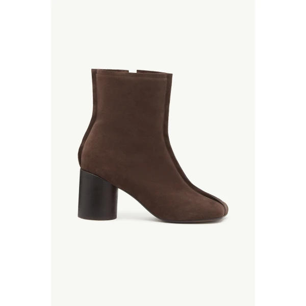 MM6 Maison Margiela Suede Anatomic Stitch Toe Ankle Boots in Tapenade, view 2 | Boots | Coveti