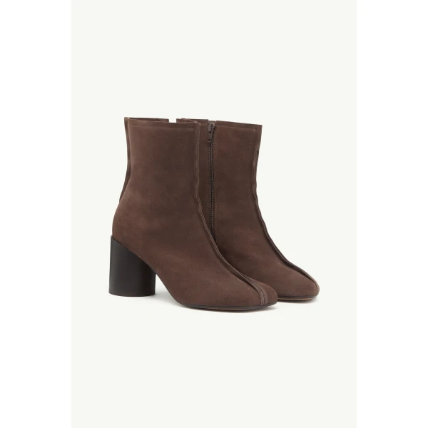 MM6 Maison Margiela Suede Anatomic Stitch Toe Ankle Boots in Tapenade, view 3 | Boots | Coveti