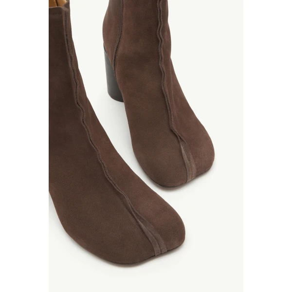 MM6 Maison Margiela Suede Anatomic Stitch Toe Ankle Boots in Tapenade, view 5 | Boots | Coveti