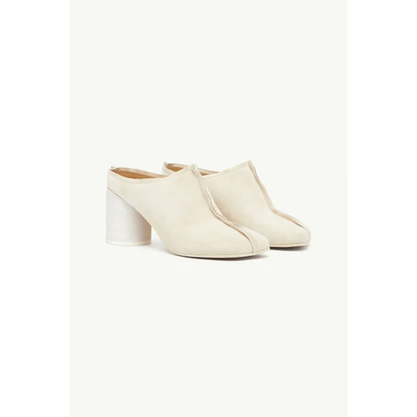 MM6 Maison Margiela Suede Anatomic Stitch Toe Mule in Pink Beige, view 3 | Mules | Coveti