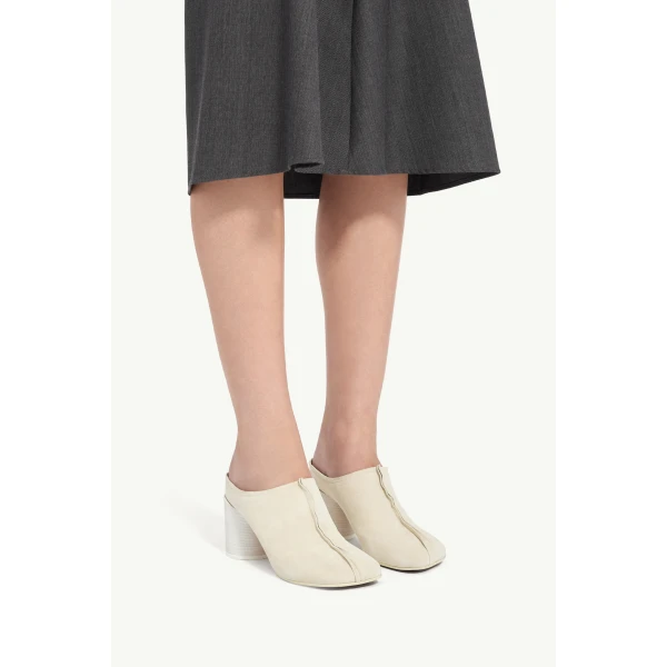MM6 Maison Margiela Suede Anatomic Stitch Toe Mule in Pink Beige, view 6 | Mules | Coveti
