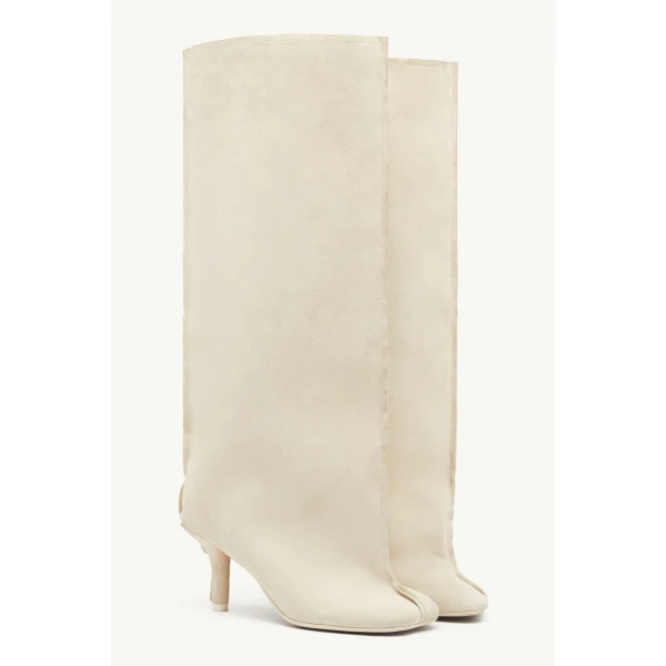 MM6 Maison Margiela Suede Anatomic Tube Boots in Pink Beige, view 3 | Boots | Coveti