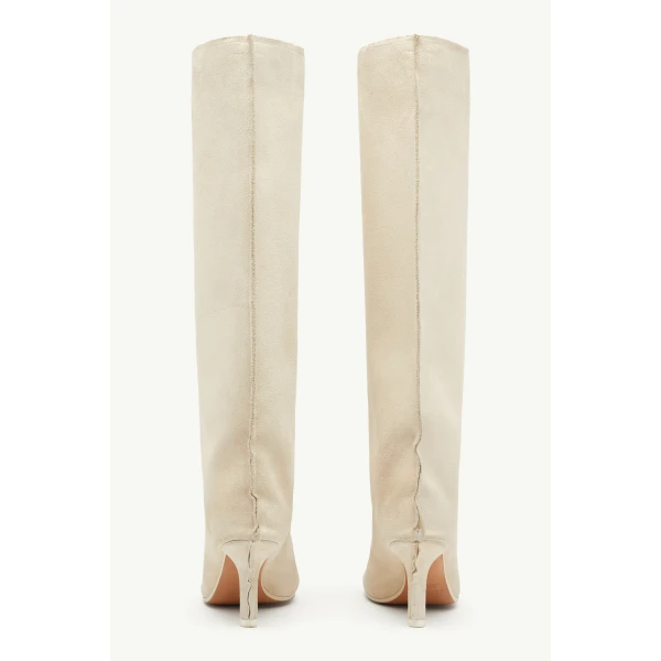 MM6 Maison Margiela Suede Anatomic Tube Boots in Pink Beige, view 4 | Boots | Coveti