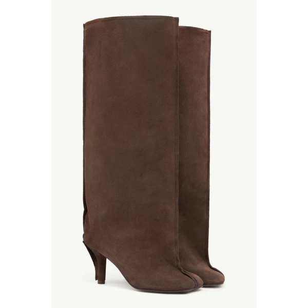 MM6 Maison Margiela Suede Anatomic Tube Boots in Tapenade, view 3 | Boots | Coveti