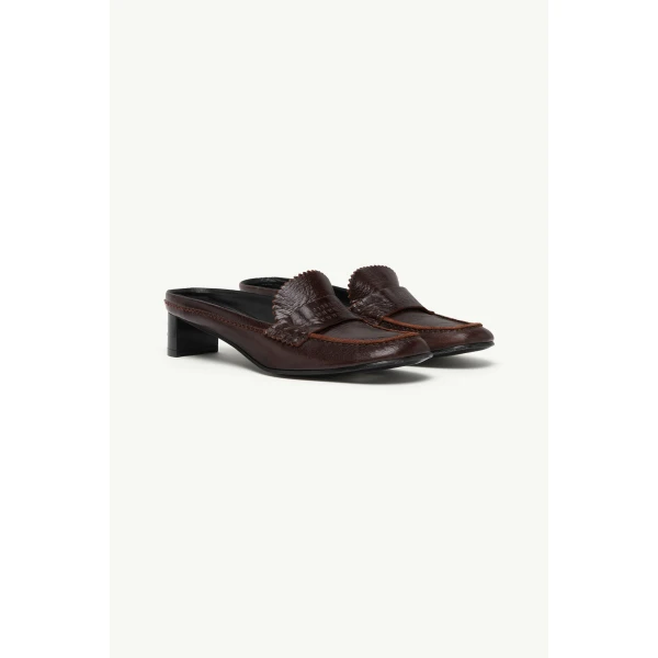 MM6 Maison Margiela Swing Toe Leather Loafer in Brown, view 3 | Loafers | Coveti