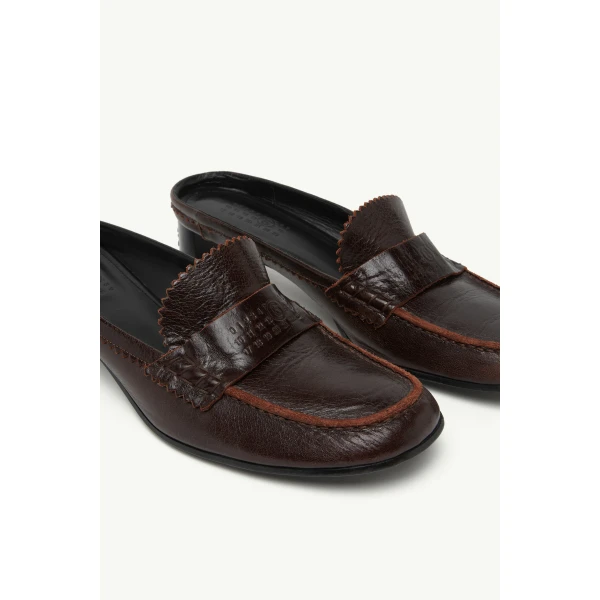 MM6 Maison Margiela Swing Toe Leather Loafer in Brown, view 5 | Loafers | Coveti