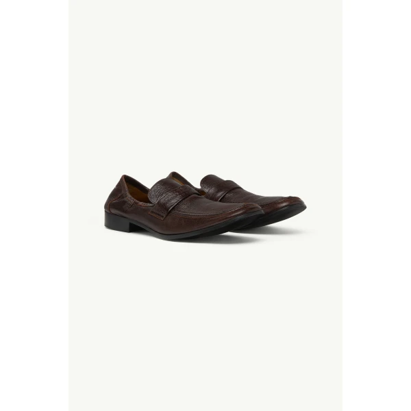 MM6 Maison Margiela Swing-Toe Leather Loafers in Brown, view 3 | Loafers | Coveti