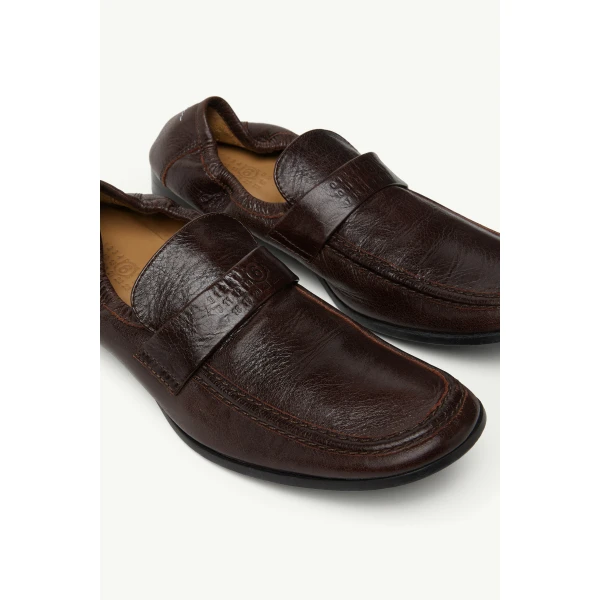 MM6 Maison Margiela Swing-Toe Leather Loafers in Brown, view 5 | Loafers | Coveti