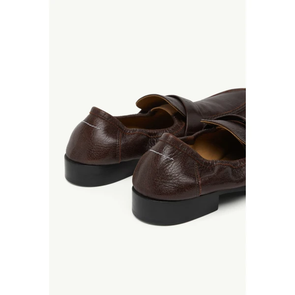 MM6 Maison Margiela Swing-Toe Leather Loafers in Brown, view 6 | Loafers | Coveti