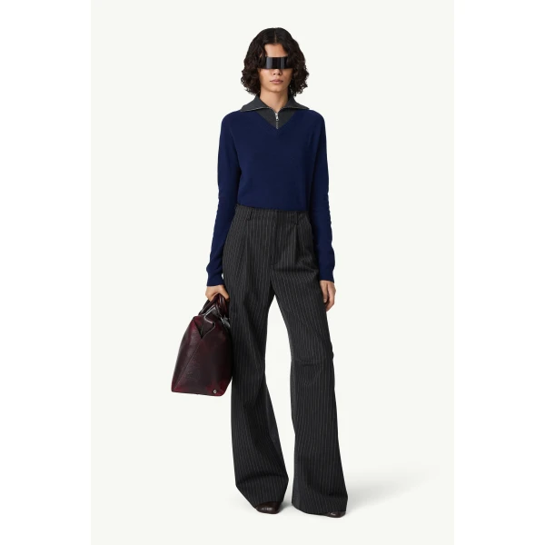 MM6 Maison Margiela Tailored Trousers in Black Pinstripe, view 2 | Tailored pants | Coveti