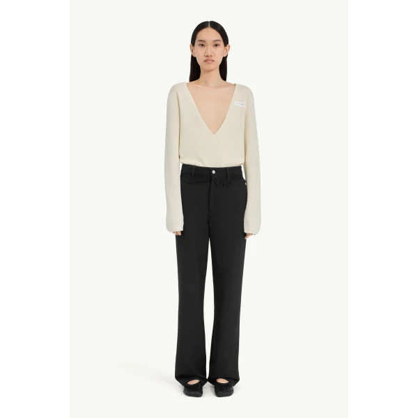 MM6 Maison Margiela Tailored Trousers with Denim Waistband in Black, view 2 | Tailored pants | Coveti