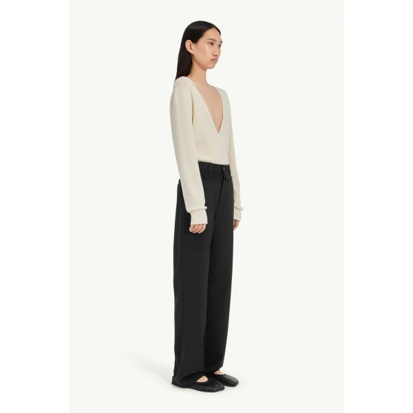 MM6 Maison Margiela Tailored Trousers with Denim Waistband in Black, view 3 | Tailored pants | Coveti