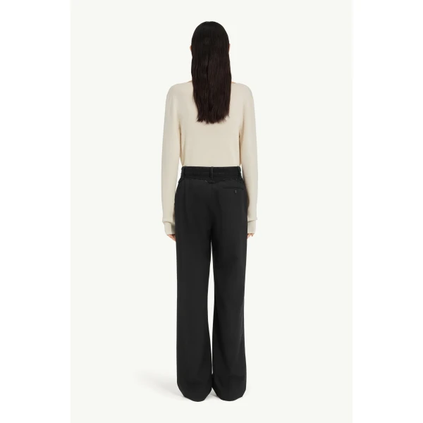 MM6 Maison Margiela Tailored Trousers with Denim Waistband in Black, view 4 | Tailored pants | Coveti