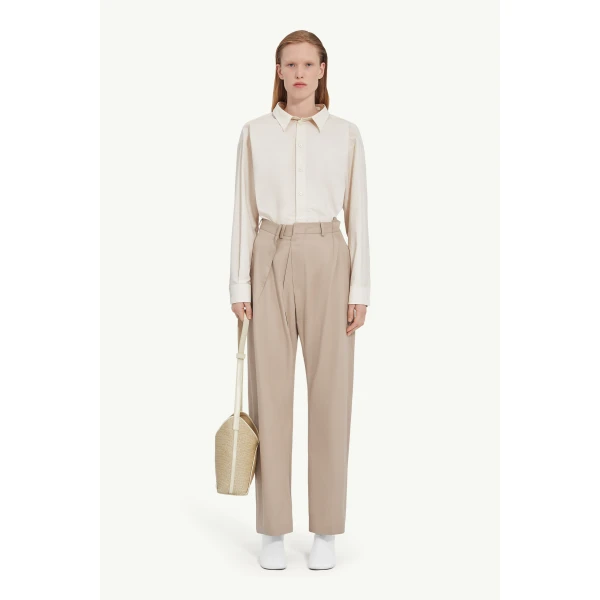 MM6 Maison Margiela Tapered Leg Trousers in Sand, view 2 | Tailored pants | Coveti