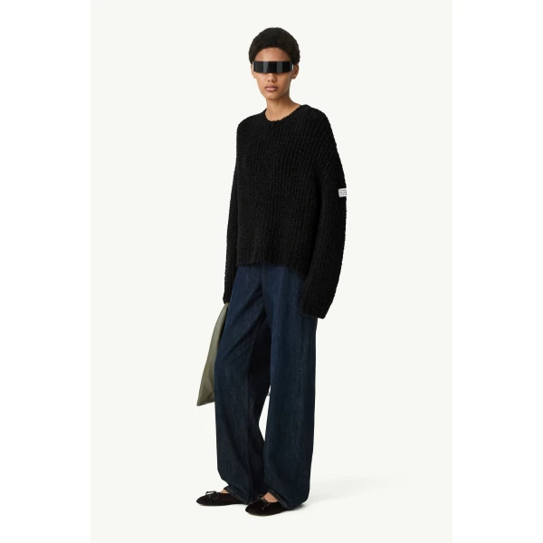 MM6 Maison Margiela Textured Knit Crew Neck Jumper in Black, view 3 | Sweaters | Coveti