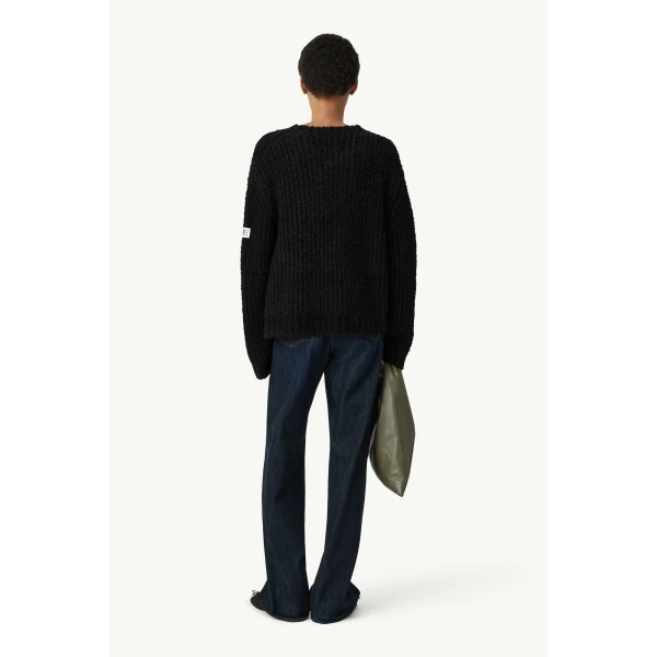 MM6 Maison Margiela Textured Knit Crew Neck Jumper in Black, view 4 | Sweaters | Coveti