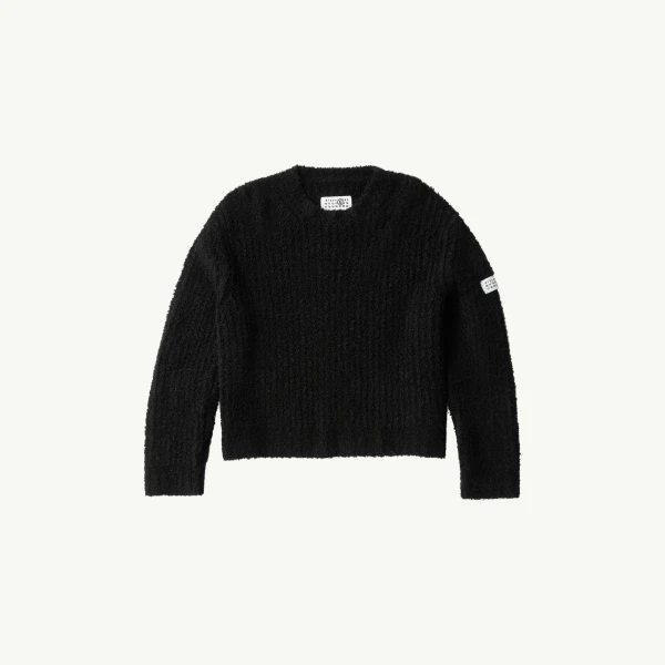 Textured Knit Crew Neck Jumper in Black