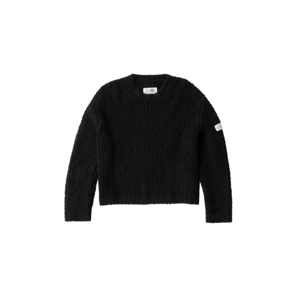 Textured Knit Crew Neck Jumper in Black