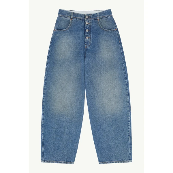 MM6 Maison Margiela Tobacco-Stitch Straight-Leg Jeans in Light Blue, view 6 | Denim | Coveti