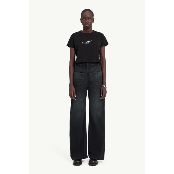 MM6 Maison Margiela Twisted-Seam Wide-Leg Jeans in Dark Blue, view 2 | Denim | Coveti