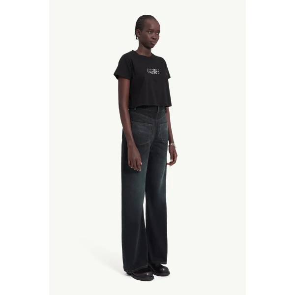 MM6 Maison Margiela Twisted-Seam Wide-Leg Jeans in Dark Blue, view 3 | Denim | Coveti