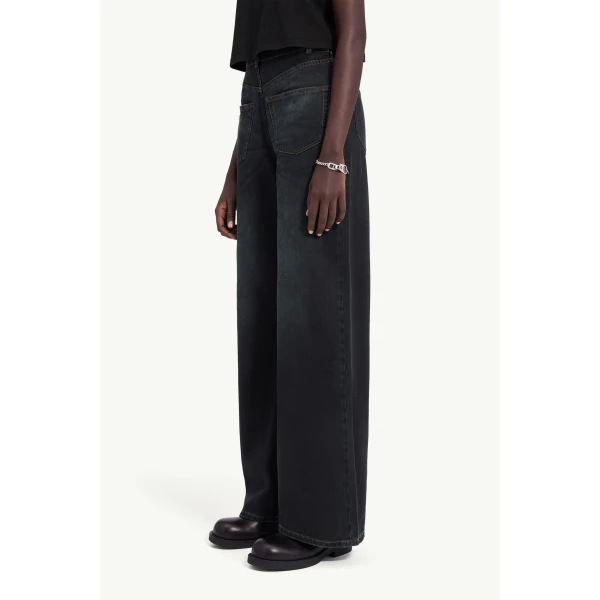 MM6 Maison Margiela Twisted-Seam Wide-Leg Jeans in Dark Blue, view 5 | Denim | Coveti