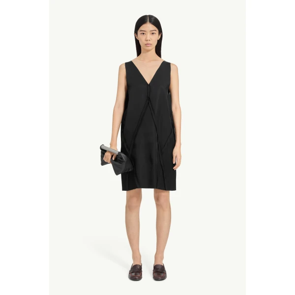 MM6 Maison Margiela V-Neck Midi Dress in Black, view 2 | Midi Dresses | Coveti