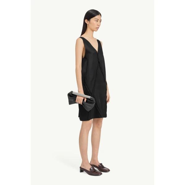 MM6 Maison Margiela V-Neck Midi Dress in Black, view 3 | Midi Dresses | Coveti