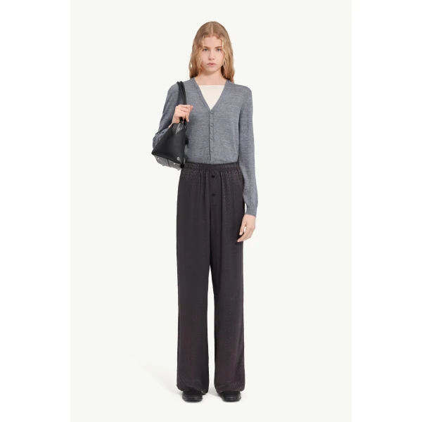MM6 Maison Margiela Viscose Blend Jacquard Trousers in Black, view 2 | Tailored pants | Coveti